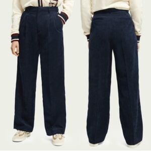 Scotch & Soda Navy Dark Blue High-Rise Wide Leg Corduoy Trousers Pants - Size XL
